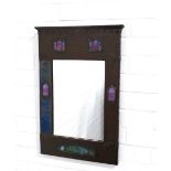 Mackintosh style copper panelled wall mirror with stylised coloured glass panels 41 x 60cm.