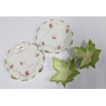 A pair of Royal Worcester leaf shape pickle dishes and a pair of Limoges trinket dishes, 15cm (4)