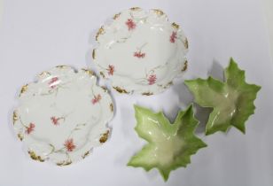 A pair of Royal Worcester leaf shape pickle dishes and a pair of Limoges trinket dishes, 15cm (4)