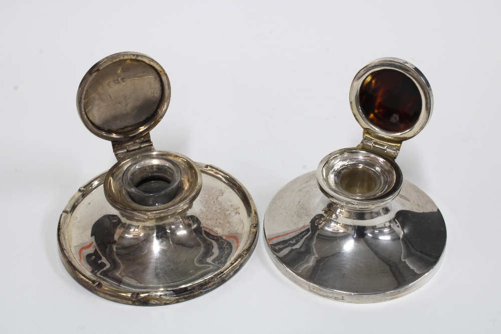 An early 20th century silver inkwell with a tortoiseshell cover Birmingham 1913 and another with - Image 2 of 2