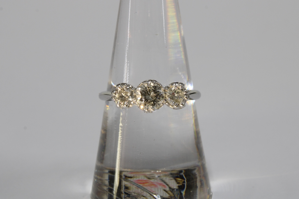 18ct white gold, platinum and three stone diamond ring, stamped 18CT PLAT - Image 2 of 4