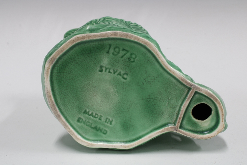 Sylvac green glazed moulded jug with rabbits handle, impressed marks and model number 1978, 22cm - Image 3 of 3