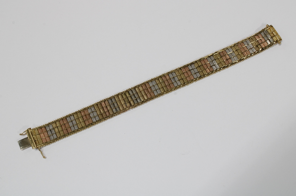 9ct gold tri colour bracelet, hallmarked and stamped 9ct