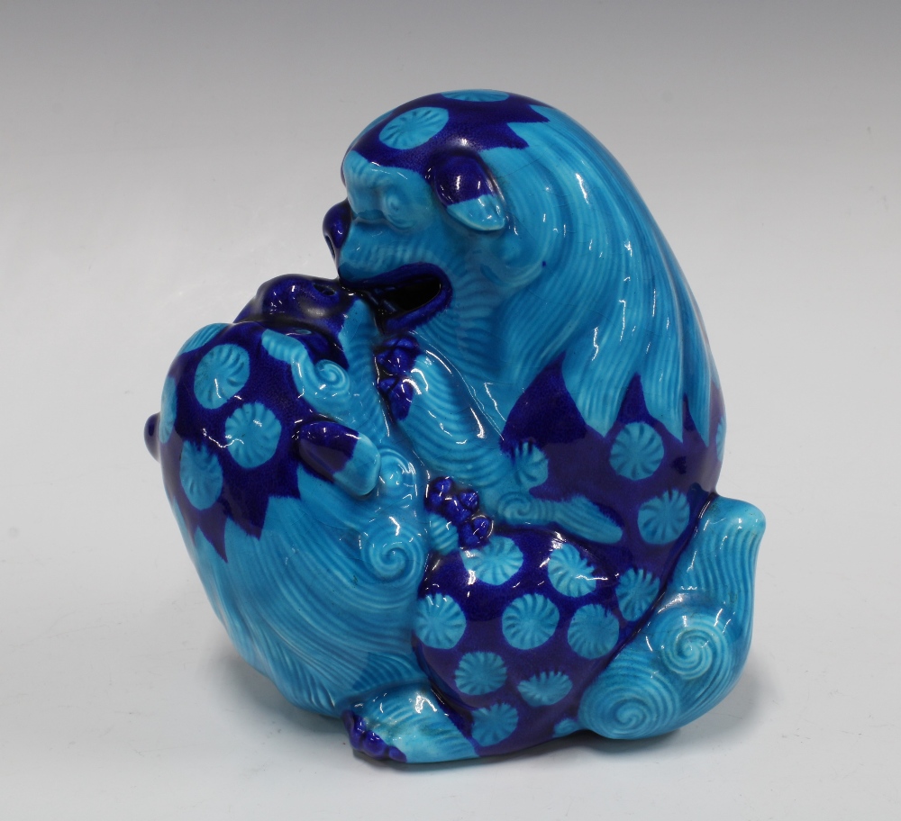 Mintons Aesthetic pottery Dogs of Fo figure group with blue and turquoise glaze, impressed marks and - Image 3 of 4