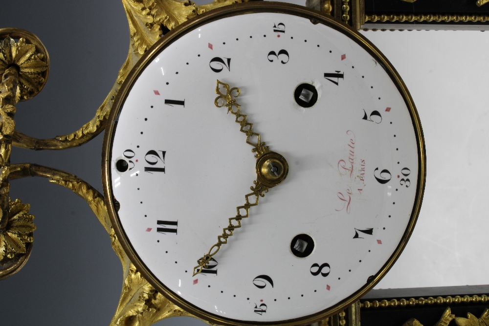 French Louis XVI style mantle clock with white enamel dial signed Le Paute, A Paris, on a white - Image 2 of 5