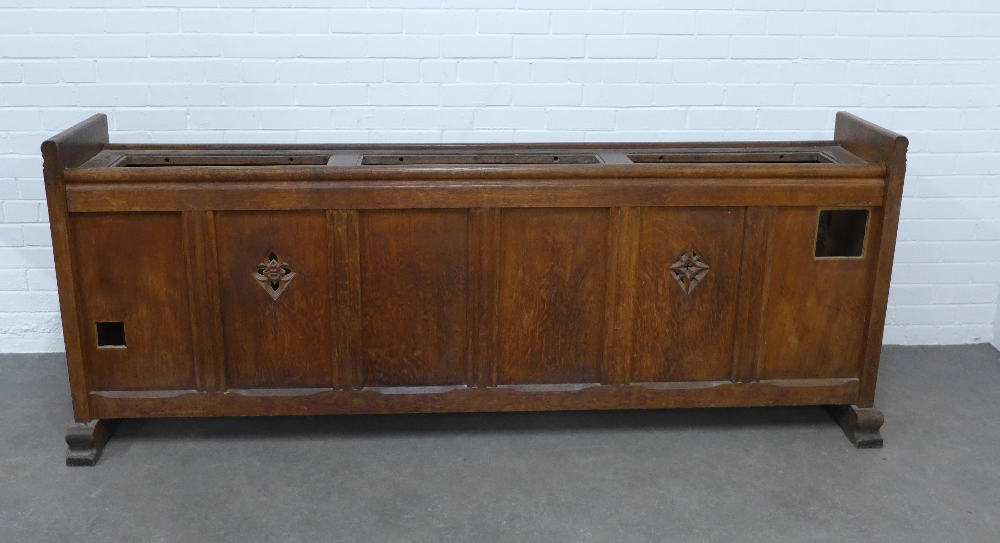 WITHDRAWN Late 19th / early 20th century oak radiator cover, six panels (two with a cut out), 222