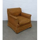 Country house upholstered armchair, (A/F) 74 x 74 x 60cm.