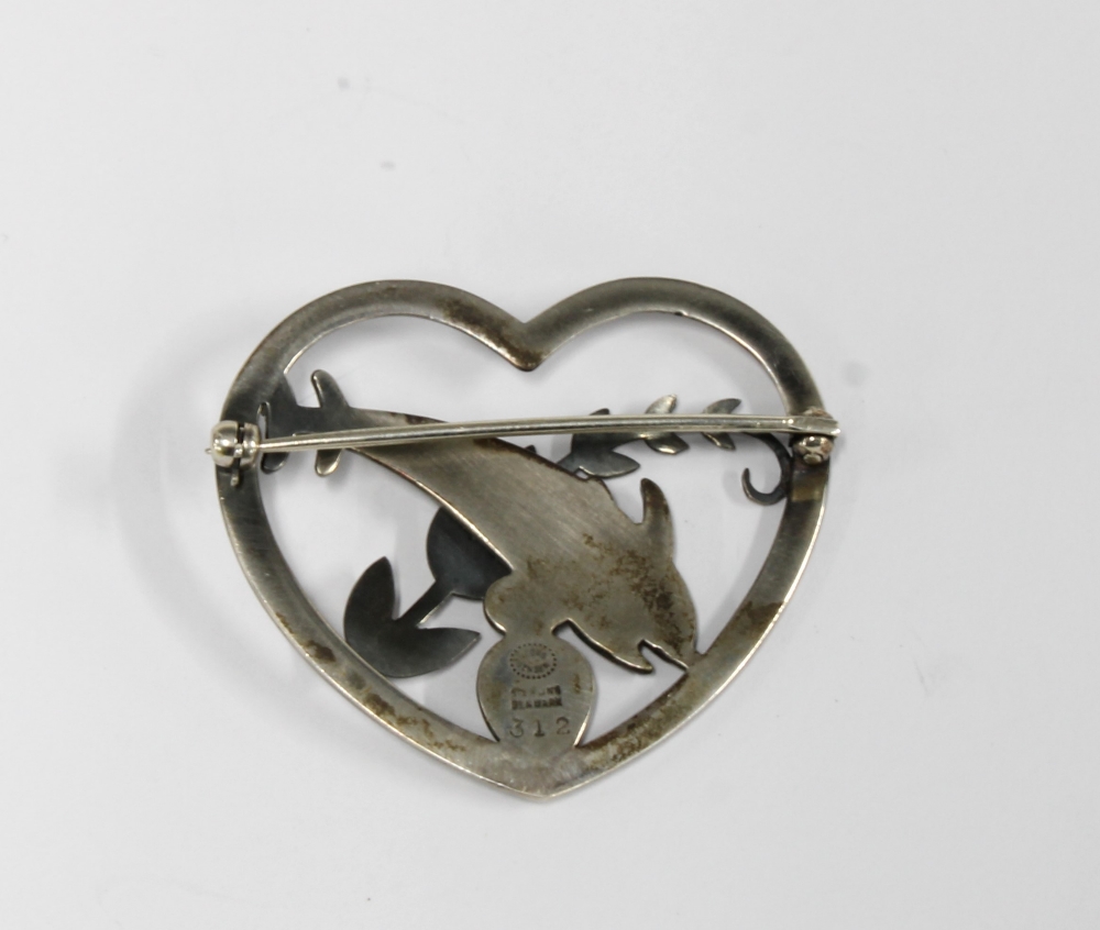 Arno Malinowski (1899-1976) for Georg Jensen, Sterling silver dolphin brooch, stamped makers mark - Image 2 of 2