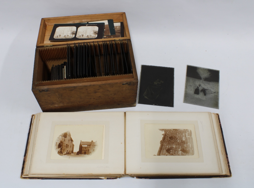 Victorian carte de visite album with cards, glass lantern slides and albums containing black and - Image 2 of 2