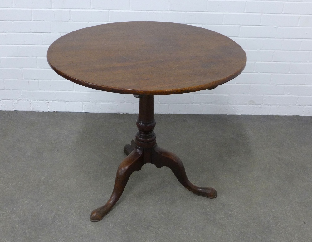 19th century mahogany tilt top table, plain circular top on a pedestal base with splayed legs and - Image 2 of 3