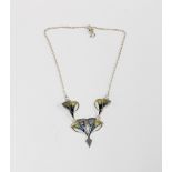 PAT CHENEY, Art Nouveau style silver and enamel pendant necklace, with original box