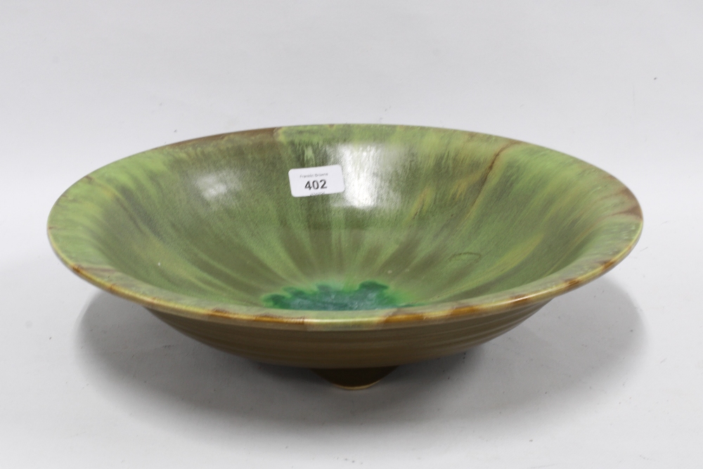 Studio pottery bowl with green streaked glaze, 36cm diameter - Image 2 of 2
