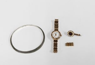 ROTARY, a ladies gold plated wrist watch together with a silver bangle and a seed pearl brooch (3)