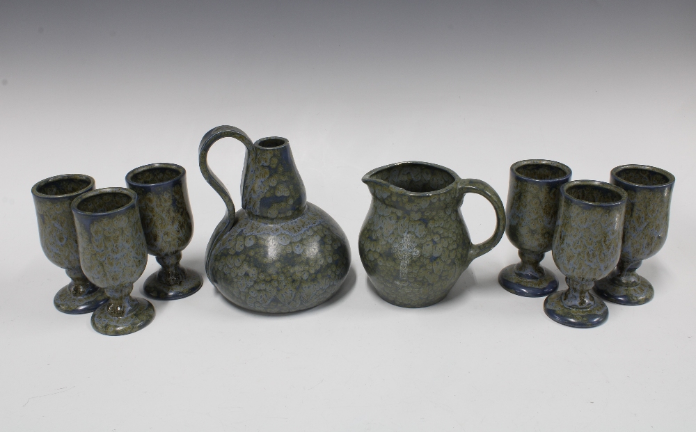 Port Islay studio pottery to include two jugs and six goblets (8)
