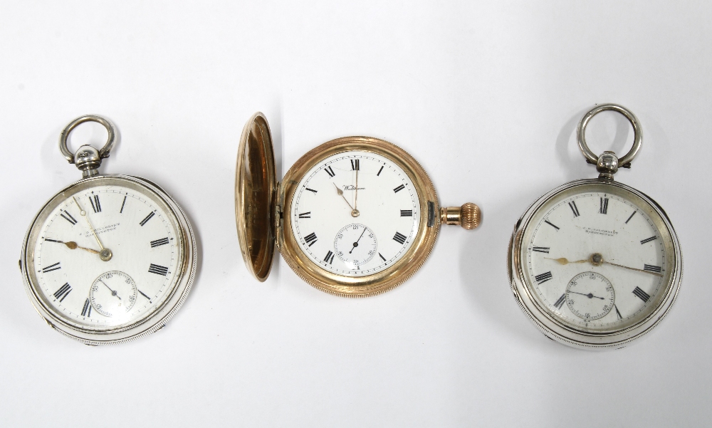 Waltham gold plated pocket watch and two silver cased pocket watches (3)