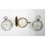 Waltham gold plated pocket watch and two silver cased pocket watches (3)