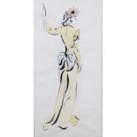 EARLY 20TH CENTURY fashion watercolour, unsigned, framed under glass, 17 x 24cm
