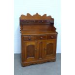 19th century Scottish pine and mahogany dresser, with four small drawers to the shaped gallery, over