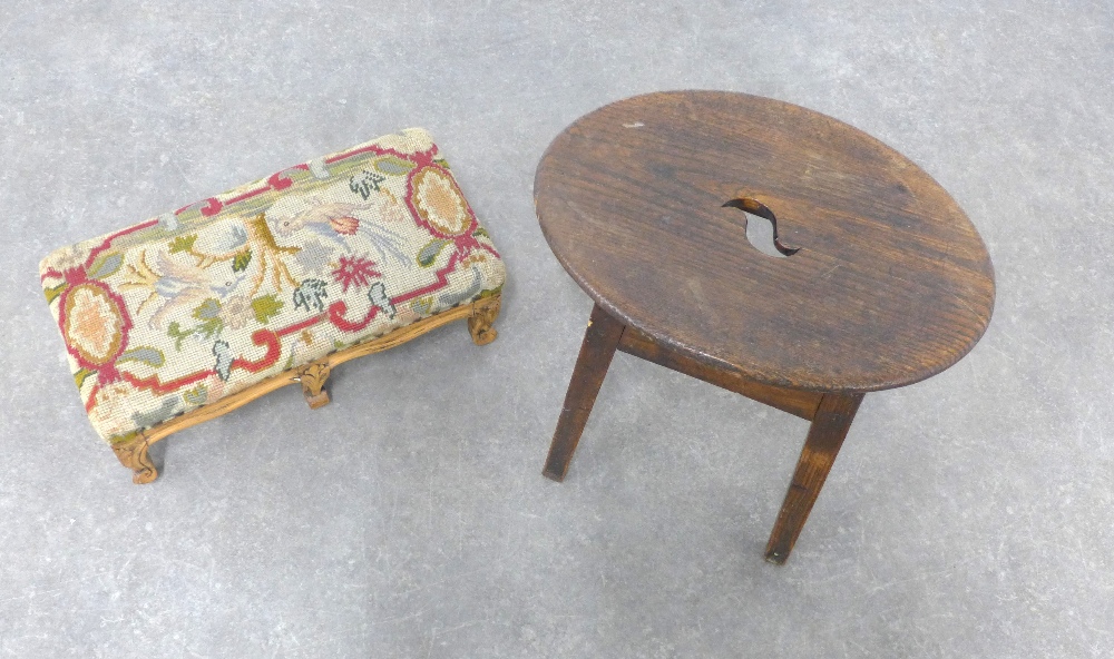 Vernacular stool / side table with an oval top and hand hole to centre, together with fruitwood - Image 2 of 2
