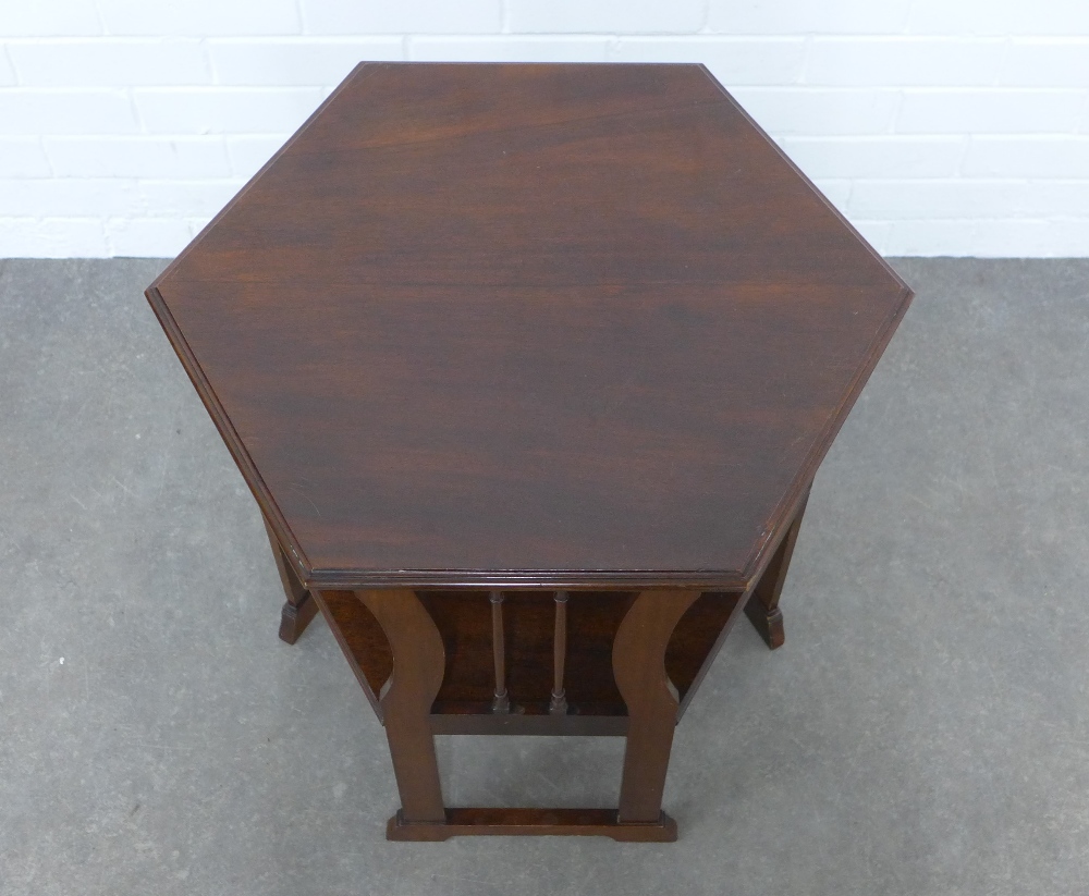 WITHDRAWN Edwardian hexagonal mahogany table with an undertier, raised on shaped legs with low - Image 3 of 3