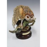 Royal Doulton Barn Owl (Tyto Alba) modelled by JJ Tongue, on wooden base, 27cm high including base