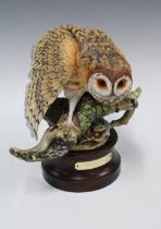 Royal Doulton Barn Owl (Tyto Alba) modelled by JJ Tongue, on wooden base, 27cm high including base