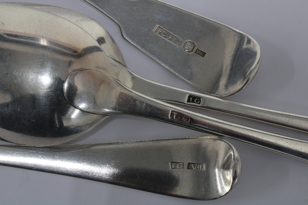 A collection of 19th century Aberdeen silver tablespoons to include a fiddle pattern spoon by - Image 4 of 4