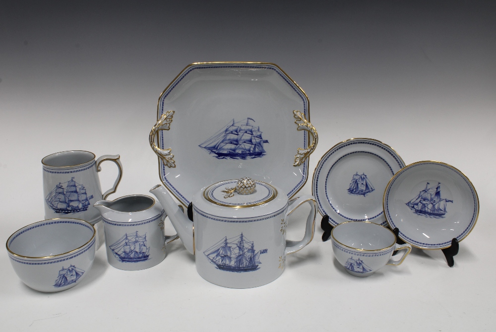 Spode Trade Winds Blue pattern teaset with a set of six tankards (28)