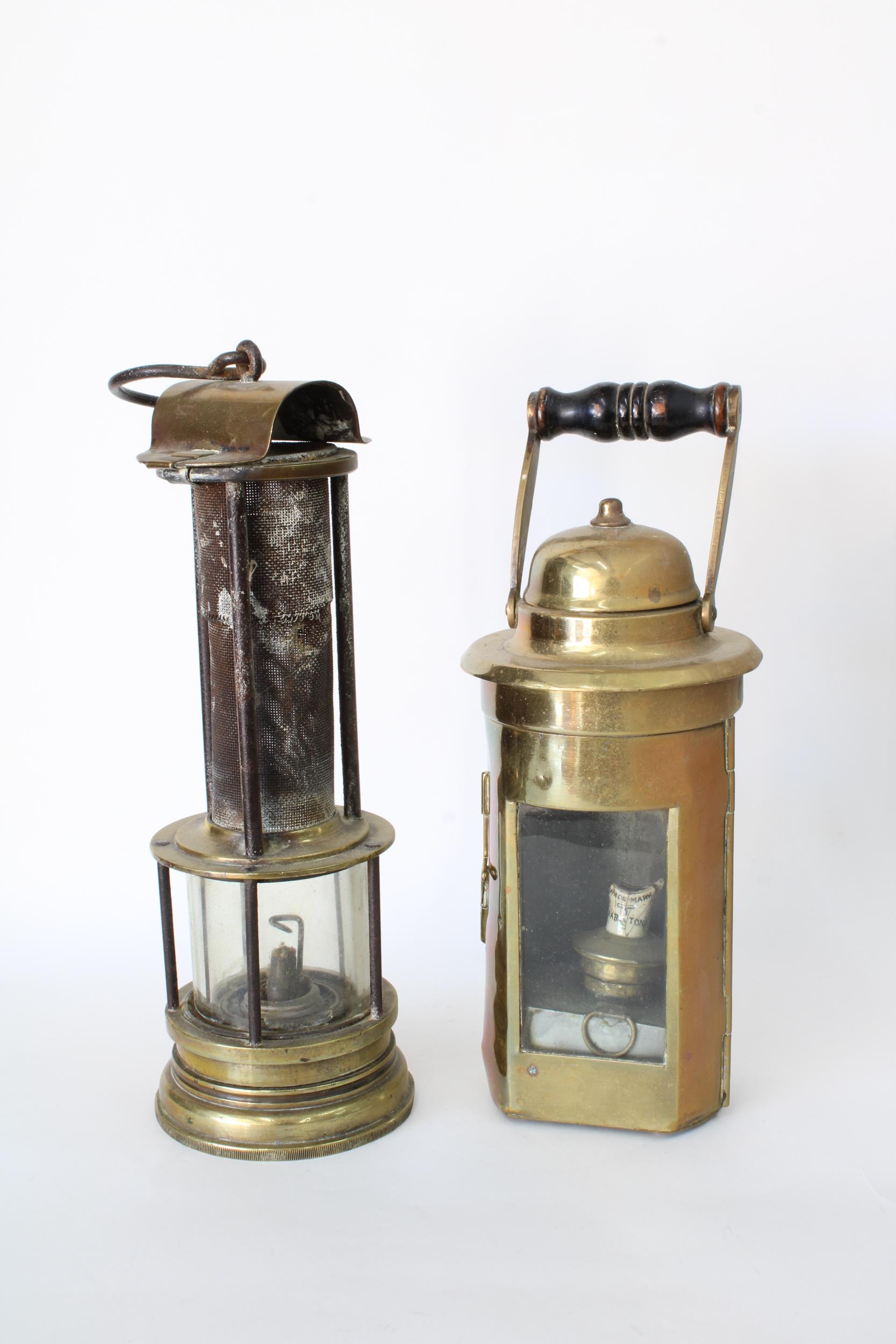 Two brass safety lamps, (2)