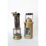 Two brass safety lamps, (2)
