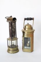 Two brass safety lamps, (2)