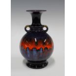 Hutschenreuther 1970s vase with purple and orange streaked glaze, 21cm