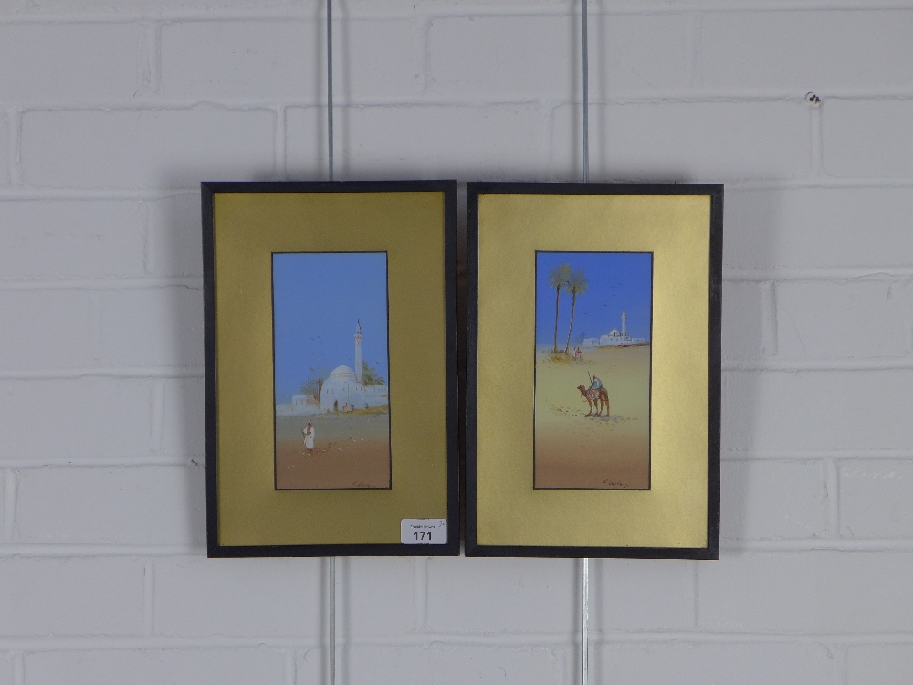 F. VARLEY, a companion pair of desert gouache, signed and framed under glass, 9.5 x 20cm - Image 2 of 3
