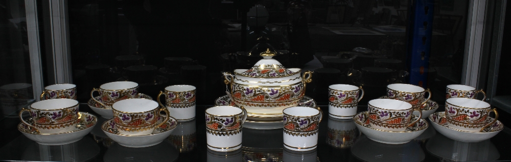 An early 19th century Miles Mason part teaset with orange, puce and gilt fruit and vine pattern, - Image 2 of 2