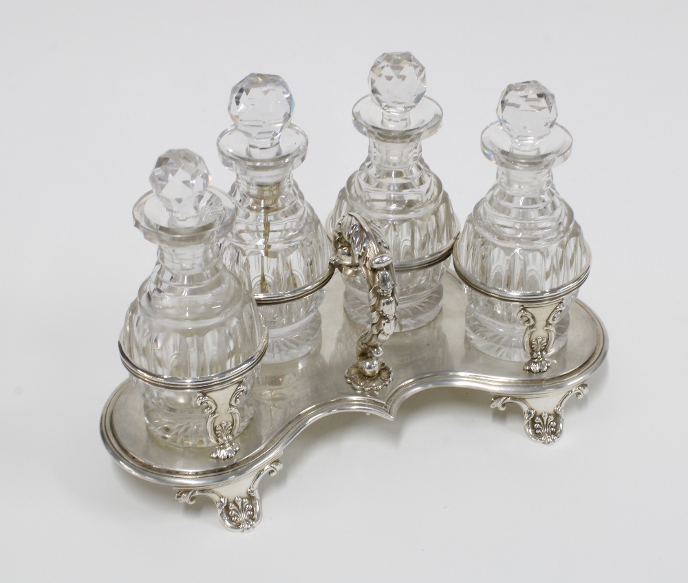 Early 19th century silver four bottle cruet stand, Rebecca Emes and Edward Barnard, London 1826,