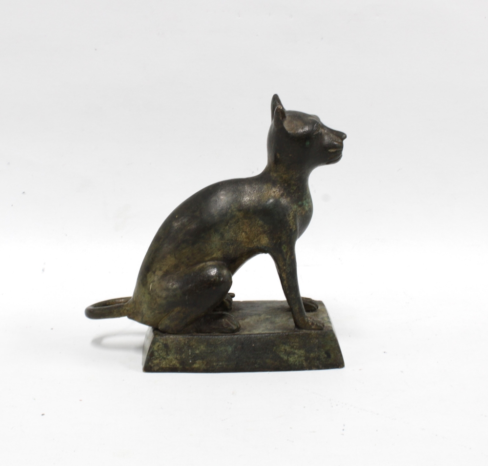 Bronze figure of a seated cat, on a rectangular base, 15cm - Image 2 of 2