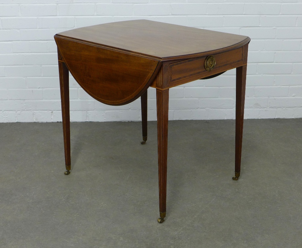 A mahogany and satinwood crossbanded pembroke table of typical design, 108 x 73 x 84cm.