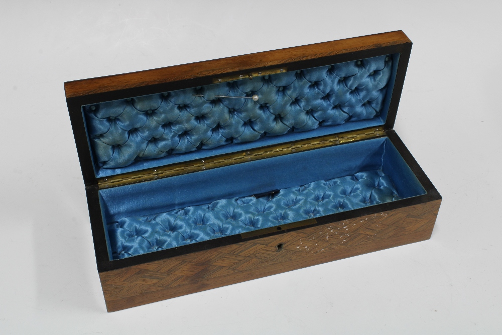 Late 19th / early 20th century parquetry and mother of pearl inlaid glove box, 32cm long - Image 2 of 2