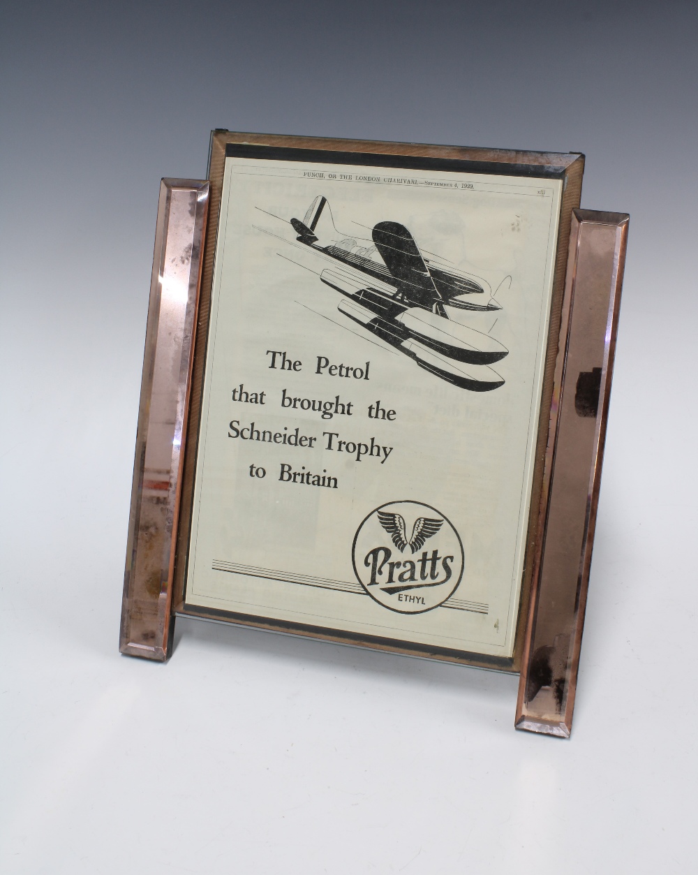 'Pratts - the petrol that brought the Schneider Trophy to Britain' in an Art Deco glass frame, 29