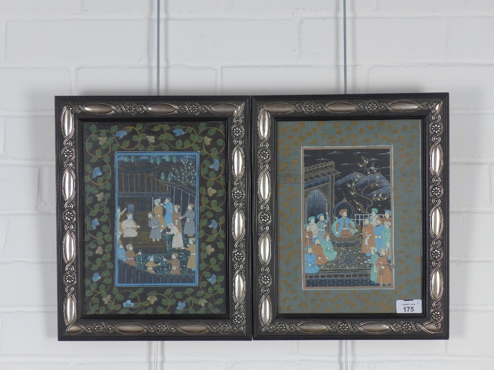 MOGUL SCHOOL, a pair of gouache, under glass within ornate frames, size overall 29 x 37cm - Image 2 of 2