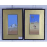 F. VARLEY, a companion pair of desert gouache, signed and framed under glass, 9.5 x 20cm