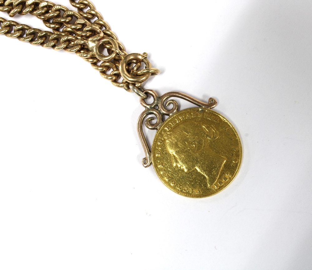 Victorian 1867 Sydney Mint full Sovereign mounted and suspended on a 9ct gold curb link double chain - Image 3 of 3
