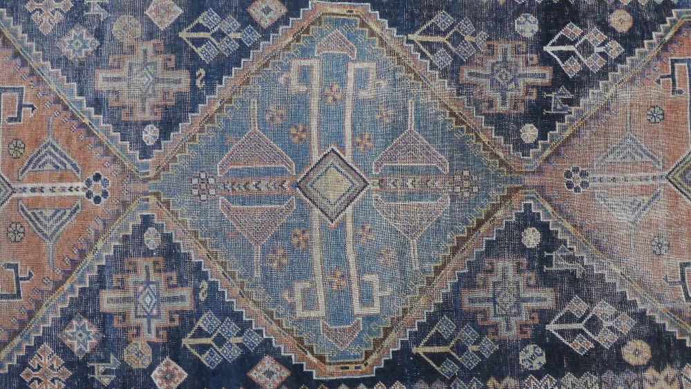 Late 19th / early 20th century Persian rug, three medallions to a blue ground within multiple - Image 3 of 5