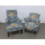 Two country house chairs to include a tub chair with floral upholstered cover and an armchair with