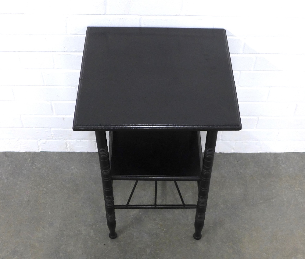 An Aesthetic Movement ebonised wood table in the manner of E W Godwin, with square top and thebes - Image 2 of 3