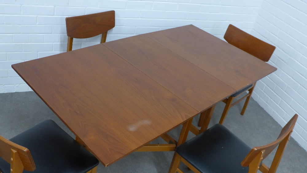 Retro vintage teak drop leaf dining table and set of four chairs, 153 x 72 x 82cm. (5) - Image 3 of 4