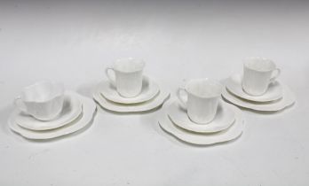 Shelley white glazed cup, saucer and side plate tios (12)
