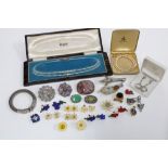 Collection of vintage costume jewellery and a silver leaf brooch by Sheana Stephen, etc