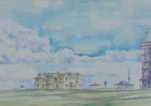 IAN ROLLAND - THE R&A ST ANDREWS, signed watercolour, framed under glass, 46 x 32cm