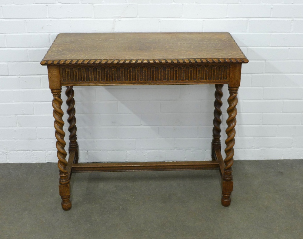 An oak side table with single long drawer, on spiral supports, 88 x 78 x 46cm. - Image 2 of 4